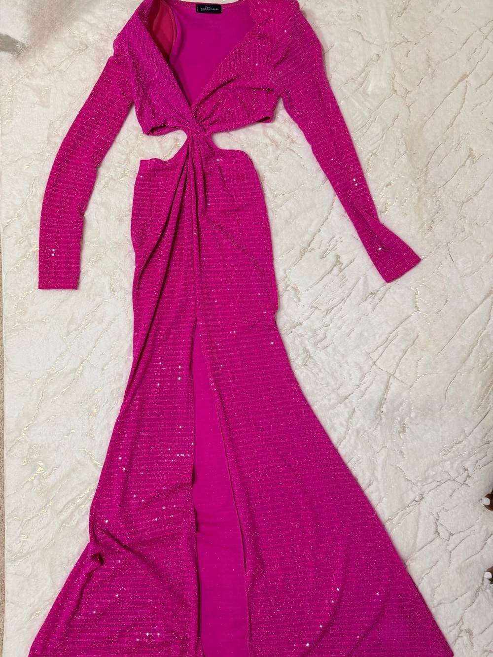 Fuchsia Long-Sleeve Twist-Front Sequin Maxi Dress